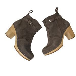 Swedish Hasbeens High-Heeled Jodhpu Boot Chocolate Brown Nubuck Leather Size 40